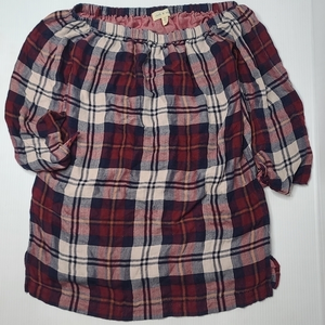 Cloth & Stone‎ XS Red Plaid Tie Sleeve Tunic Top